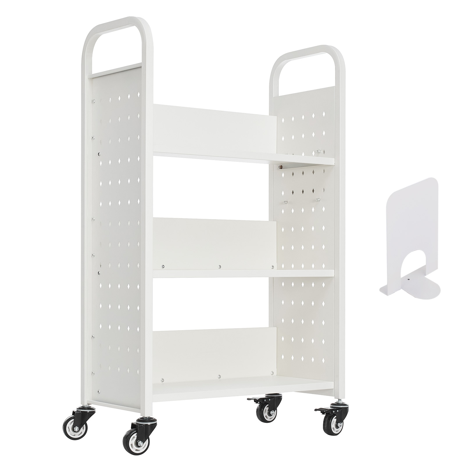 3-tier Rolling Book Cart With Single Sided L-shaped Shelving Unit_voghion.com